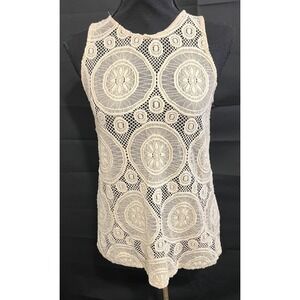 Elodie Tank Top Womens Small White Crochet Lace Sheer Keyhole Back Boho